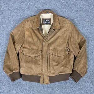 Y2K U2 Wear Me Out Mens Brown Leather Bomber Jacket Faux Shearling Lined Size 40